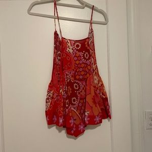 Free People Medium Red & Orange Floral Shirt